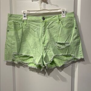 No Boundaries Green Jean Shorts Distressed Style